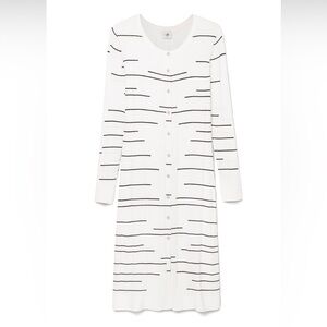 Cabi Cardigan Sweater Women's Medium White Striped Knit Button Front Long Sleeve